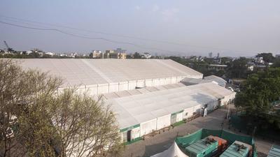 Jumbo Covid care centre at COEP grounds in Pune. PMC okays running of the medical centre for three more months.  (HT)