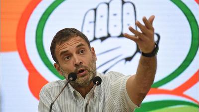Congress leader Rahul Gandhi addresses a press conference at party headquarters in New Delhi on Wednesday. (ANI) Congress leader Rahul Gandhi addresses a press conference at party headquarters in New Delhi on Wednesday. (ANI)
