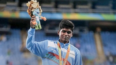 High jumper Mariyappan Thangavelu and Sharad Kumar (not in pic) won silver and bronze medals in Tokyo 2020 Paralympics in Tokyo. (PTI)