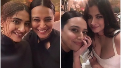 Swara Bhasker with Rhea and Sonam Kapoor. Swara Bhasker with Rhea and Sonam Kapoor.
