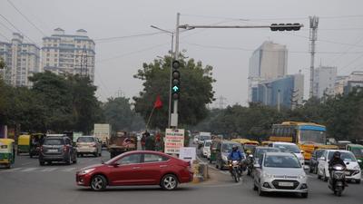 Smart signals installed by the MCG to facilitate faster commuter at Kanhai Chowk, near the Huda City Centre Metro station. (HT Archive) Smart signals installed by the MCG to facilitate faster commuter at Kanhai Chowk, near the Huda City Centre Metro station. (HT Archive)