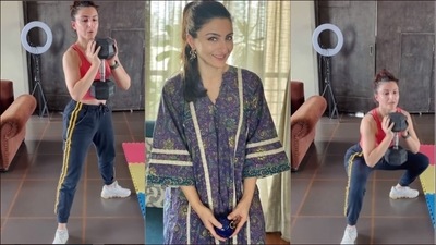 Looking for a fantastic full-body workout? Try dumbbell goblet squat like Soha Ali Khan (Instagram/sakpataudi) Looking for a fantastic full-body workout? Try dumbbell goblet squat like Soha Ali Khan (Instagram/sakpataudi)