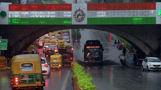 An early morning view of the Minto Bridge during rainfall in Delhi on September 1. (ANI)