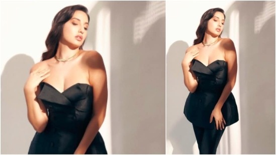 Nora Fatehi opted for minimal makeup and waved her hair.(Instagram/@norafatehi)