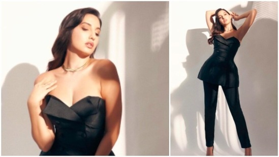 Nora Fatehi kept her look subtle by accessorising it with just a golden neckpiece.(Instagram/@norafatehi)