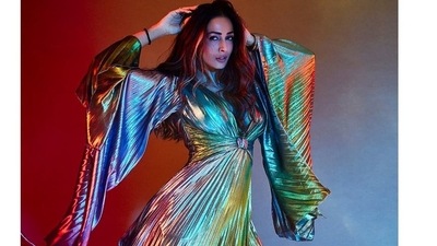 Malaika was wear the Pleated Butterfly Sleeves Dress by designer Gemy Maalouf's Fall Winter 2021 collection. (Instagram)
