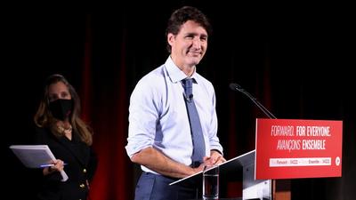 Prime Minister Justin Trudeau and deputy prime minister and minister of finance Chrystia Freeland during an election campaign at the Metro Toronto Convention Centre in, Ontario, Canada, on Wednesday. (REUTERS) Prime Minister Justin Trudeau and deputy prime minister and minister of finance Chrystia Freeland during an election campaign at the Metro Toronto Convention Centre in, Ontario, Canada, on Wednesday. (REUTERS)