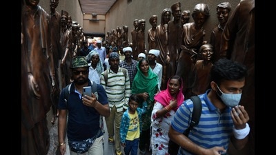 Many across the spectrum slammed the government for overhauling the memorial by installing murals and conducting a sound and light show. (Photo by NARINDER NANU / AFP) Many across the spectrum slammed the government for overhauling the memorial by installing murals and conducting a sound and light show. (Photo by NARINDER NANU / AFP)