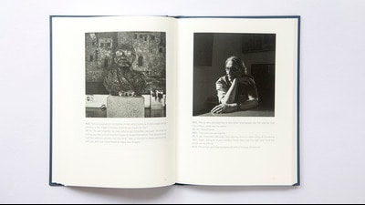 A spread from ‘Portrait of a House: Conversations with BV Doshi’ that shows on the left, a sculpture of BV Doshi’s mother-in-law and on the right, Doshi at the dining table in Kamala House, Ahmedabad. (Dayanita Singh) A spread from ‘Portrait of a House: Conversations with BV Doshi’ that shows on the left, a sculpture of BV Doshi’s mother-in-law and on the right, Doshi at the dining table in Kamala House, Ahmedabad. (Dayanita Singh)