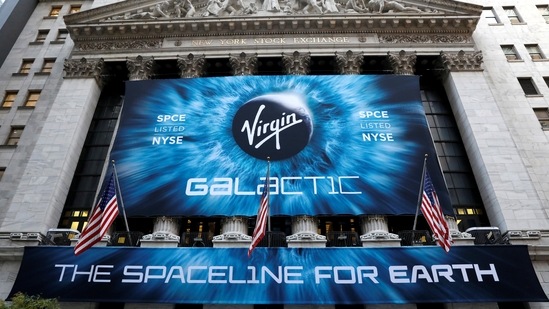 A Banner hangs outside the New York Stock Exchange (NYSE) ahead of the Virgin Galactic (SPCE) IPO. (File Photo / REUTERS)