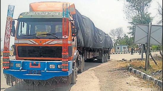 An Afghanistani truck enters the integrated check post in Attari near Amritsar on the first day of the resumption of trade between India and Afghanistan on May 28, 2020. (File photo)