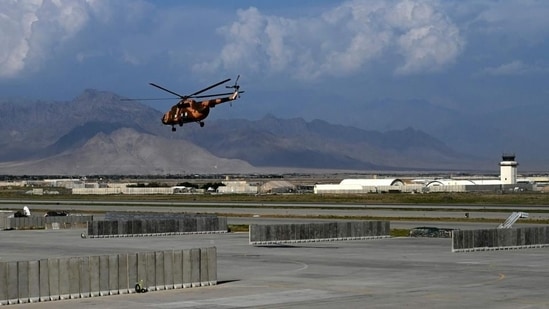 An Afghan national army helicopter takes off inside the Bagram airbase after all US and Nato troops left. (File Photo / AP)