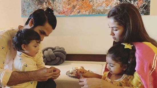 Shahid Kapoor and Mira Rajput with their children, Misha and Zain.