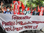 Students of various universities participate in a rally to protest against Vice Chancellor of Visva-Bharati University.(PTI) Students of various universities participate in a rally to protest against Vice Chancellor of Visva-Bharati University.(PTI)
