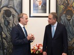 UK foreign secretary Dominic Raab with Pakistani counterpart SM Qureshi (https://twitter.com/DominicRaab)