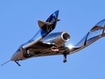 Virgin Galactic's passenger rocket plane VSS Unity, carrying billionaire entrepreneur Richard Branson and his crew, during its ascent this July to the edge of space above Spaceport America near Truth or Consequences, New Mexico. 