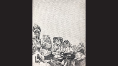 Varunika Saraf has turned Gurdeep Dhaliwal’s photo of a Delhi community kitchen run by women at the protest site into a silverpoint drawing. It is now part of her Citizen Z (Don’t Forget, Never Forget) series. Varunika Saraf has turned Gurdeep Dhaliwal’s photo of a Delhi community kitchen run by women at the protest site into a silverpoint drawing. It is now part of her Citizen Z (Don’t Forget, Never Forget) series.