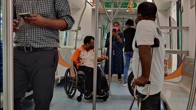 Maha-Metro organised a visit for specially-abled people at Sant Tukaram metro station Pimpri, on Thursday. (HT PHOTO)