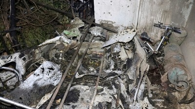 Parts of a destroyed vehicle is seen inside a house after US drone strike in Kabul, Afghanistan. (AP) Parts of a destroyed vehicle is seen inside a house after US drone strike in Kabul, Afghanistan. (AP)