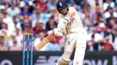 England's Ollie Pope plays a shot off the bowling of India's Shardul Thakur on day two of the fourth Test match at The Oval cricket ground in London, Friday, Sept. 3, 2021. (AP) England's Ollie Pope plays a shot off the bowling of India's Shardul Thakur on day two of the fourth Test match at The Oval cricket ground in London, Friday, Sept. 3, 2021. (AP)
