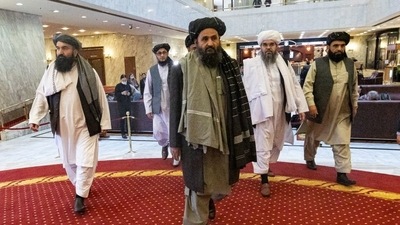 A Taliban-led government’s legitimacy in the eyes of international donors and investors will be crucial. In picture - Mullah Abdul Ghani Baradar and other Taliban delegation members. (Reuters file photo)