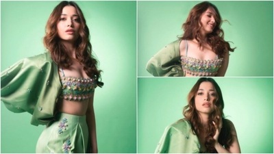 Actor Tamannaah Bhatia recently took to her Instagram handle to share few snaps of herself in a stunning green fusion outfit. Check out the photos here. (Instagram/@ tamannaahspeaks) Actor Tamannaah Bhatia recently took to her Instagram handle to share few snaps of herself in a stunning green fusion outfit. Check out the photos here. (Instagram/@ tamannaahspeaks)