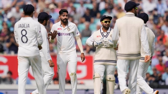 London: India's Mohammed Siraj celebrates taking the wicket of England's Jonny Bairstow on day two of the fourth Test match at The Oval cricket ground in London, Friday, Sept. 3, 2021.(AP)