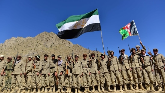 A military training going on in the Panjsher valley, the last holdout of the Afghan forces. (AFP) A military training going on in the Panjsher valley, the last holdout of the Afghan forces. (AFP)