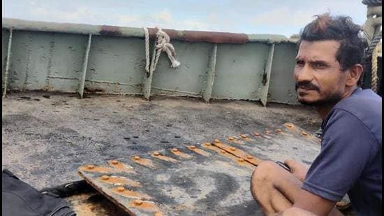 The labourer was stuck onboard for nearly 26 hours and was asleep on the barge when it drifted out to sea. He was alone as the pilot had left the barge to have his dinner. (SOURCED.) The labourer was stuck onboard for nearly 26 hours and was asleep on the barge when it drifted out to sea. He was alone as the pilot had left the barge to have his dinner. (SOURCED.)