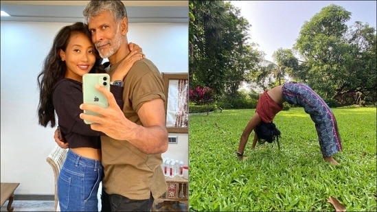 Milind Soman on Ankita Konwar’s workout picture: ‘A chakrasan a day keeps disease at bay’(Instagram/ankita_earthy)