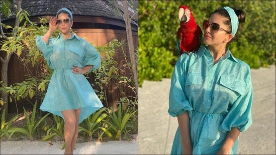 Sunny Leone sizzles resort wear fashion in blue lagoon dress at Maldives(Instagram/sunnyleone)