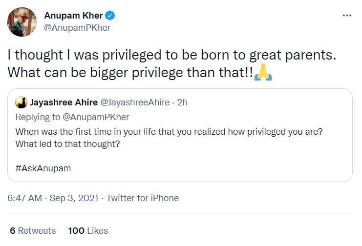 Anupam Kher answered a question about when he realised he was ‘privileged’.