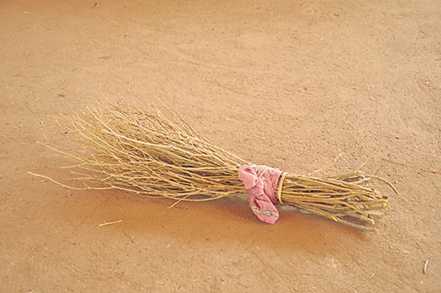 How a traditional broom looks depends on what kind of vegetation grows in a region. Above is the short-bristled, brushy broom typical of Rajasthan’s drier bajra zones. Below, the softer, slender broom used in less-dry jowar zones. How a traditional broom looks depends on what kind of vegetation grows in a region. Above is the short-bristled, brushy broom typical of Rajasthan’s drier bajra zones. Below, the softer, slender broom used in less-dry jowar zones.