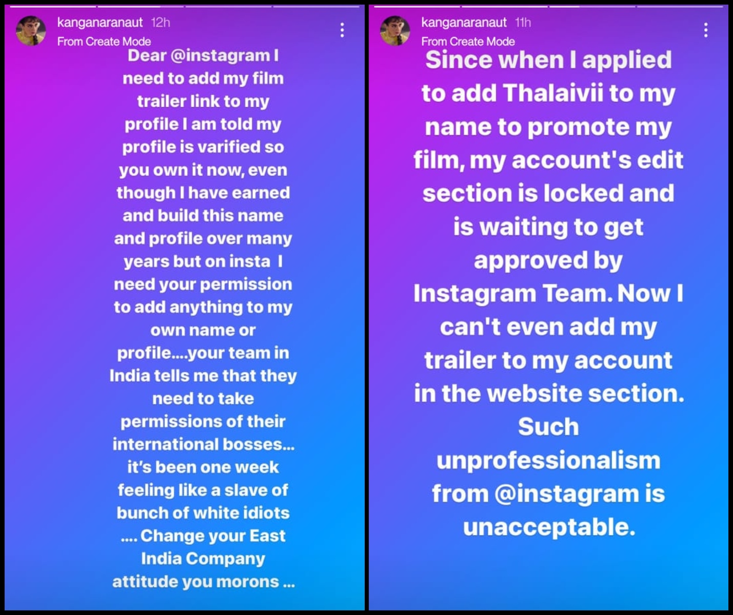 Kangana Ranaut on Instagram Stories. Kangana Ranaut on Instagram Stories.
