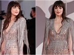 Dakota Johnson in sheer embellished silver gown looks bold and beautiful at Venice Film Festival(Instagram/@DakoholicOfficial) Dakota Johnson in sheer embellished silver gown looks bold and beautiful at Venice Film Festival(Instagram/@DakoholicOfficial)