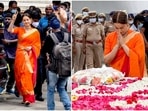 Kangana Ranaut paid her respects to former Tamil Nadu chief minister J Jayalalithaa at her memorial in Chennai on Saturday. (PTI) Kangana Ranaut paid her respects to former Tamil Nadu chief minister J Jayalalithaa at her memorial in Chennai on Saturday. (PTI)