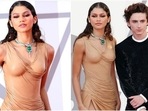 Zendaya in thigh-slit leather gown is the red carpet queen at Venice Film Festival with Timothee Chalamet(Instagram/@olivier_rousteing, @tchalametdaily) Zendaya in thigh-slit leather gown is the red carpet queen at Venice Film Festival with Timothee Chalamet(Instagram/@olivier_rousteing, @tchalametdaily)