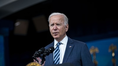 US president Joe Biden speaks in the Eisenhower executive office building in Washington DC on Thursday, Sept. 2, 2021. (Al Drago / Bloomberg) US president Joe Biden speaks in the Eisenhower executive office building in Washington DC on Thursday, Sept. 2, 2021. (Al Drago / Bloomberg)