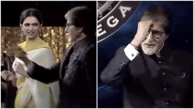 Amitabh Bachchan with Deepika Padukone on Kaun Banega Crorepati 13.