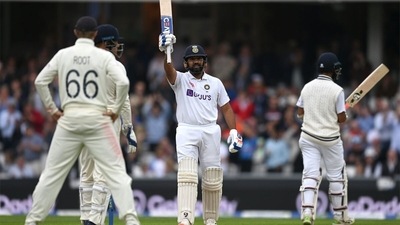 Rohit Sharma celebrates his maiden overseas Test century.&nbsp; (Getty Images)