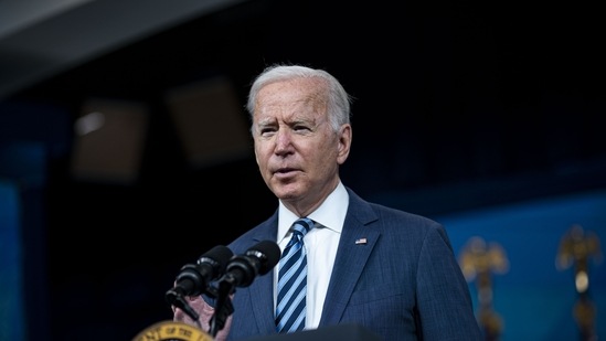 US president Joe Biden speaks in the Eisenhower executive office building in Washington DC on Thursday, Sept. 2, 2021. (Al Drago / Bloomberg)