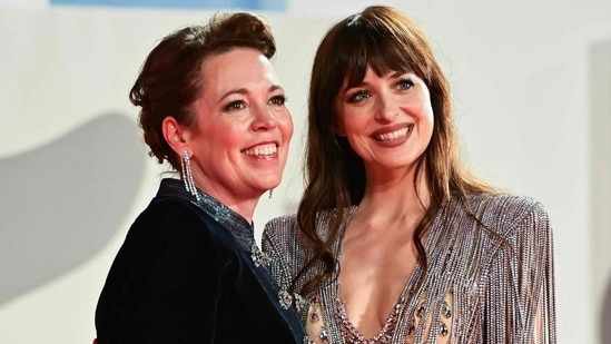 Olivia Colman and Dakota Johnson at the screening of The Lost Daughter.(AFP)