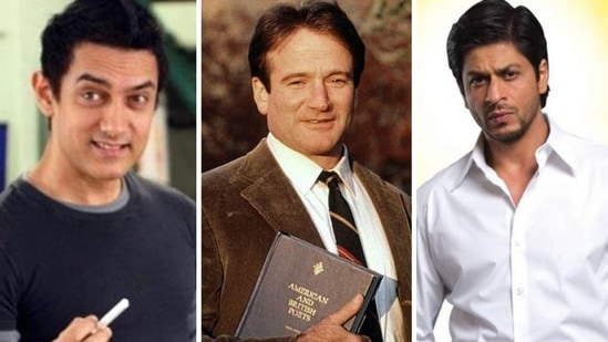 Aamir Khan (Taare Zameen Par), Robin Williams (Dead Poets Society) and Shah Rukh Khan (Chak De India)(Twitter/MovieGrabs)