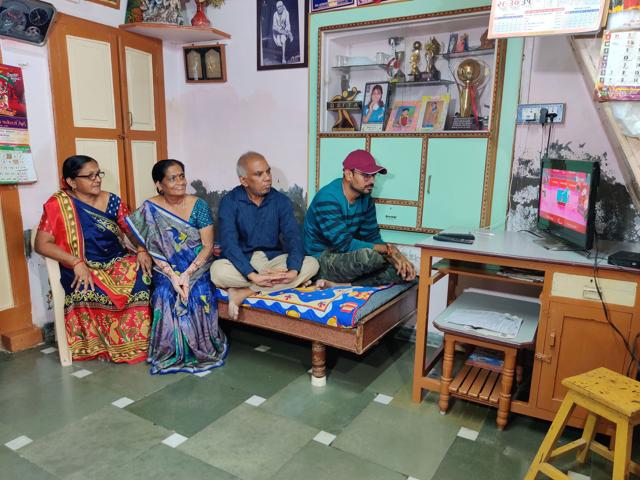 Bhavina Patel’s family members watch her play in the semi finals at Tokyo Paralympics. (Photo: PTI) Bhavina Patel’s family members watch her play in the semi finals at Tokyo Paralympics. (Photo: PTI)