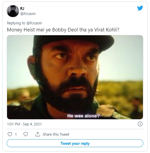 Money Heist fan tweets about an actor who resembles Virat Kohli, Bobby Deol.&nbsp;