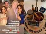 Neetu Kapoor with late Rishi Kapoor's cutout (right) his 69th birthday cake. Neetu Kapoor with late Rishi Kapoor's cutout (right) his 69th birthday cake.