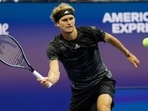 Alexander Zverev of Germany hits a volley against Jack Sock of the United States (not pictured) on day six of the 2021 U.S. Open tennis tournament at USTA Billie Jean King National Tennis Center.