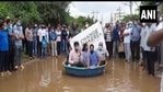 The residents planted the saplings and also offered boat rides to protest against the poor condition of roads. (ANI Photo) The residents planted the saplings and also offered boat rides to protest against the poor condition of roads. (ANI Photo)