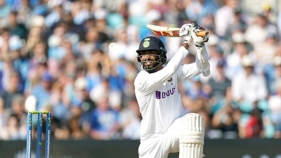UK, Sept 05 (ANI): India's Jasprit Bumrah plays a shot during the 4th day of the Fourth Test match between England and India at The Oval, in London on Sunday. (ANI Photo) (ANI) UK, Sept 05 (ANI): India's Jasprit Bumrah plays a shot during the 4th day of the Fourth Test match between England and India at The Oval, in London on Sunday. (ANI Photo) (ANI)
