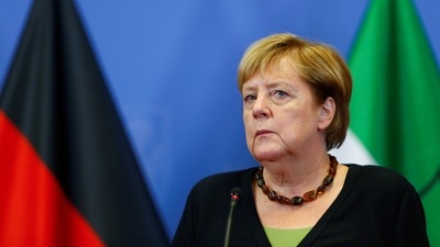 German Chancellor Angela Merkel addresses a news conference in Hagen, Germany. She said Germany will hold talks with the Taliban regarding evacuation of &nbsp;people who worked for Germany.&nbsp; (Reuters)